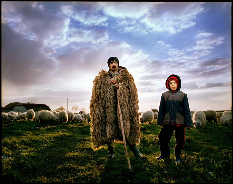 Shepherd and a boy, Periam, Romania.